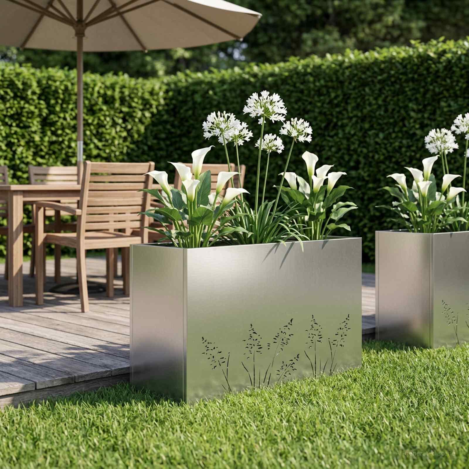 Have blomsterkrukke i galvaniseret stål 80 x 30 x 49 cm - sølv