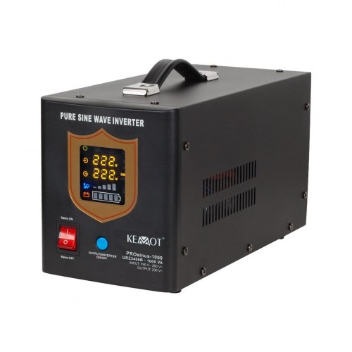 KEMOT PROsinus-1000 UPS inverter med ren sinusbølge og ladefunktion 12 V/230 V 1000 VA/700 W - sort