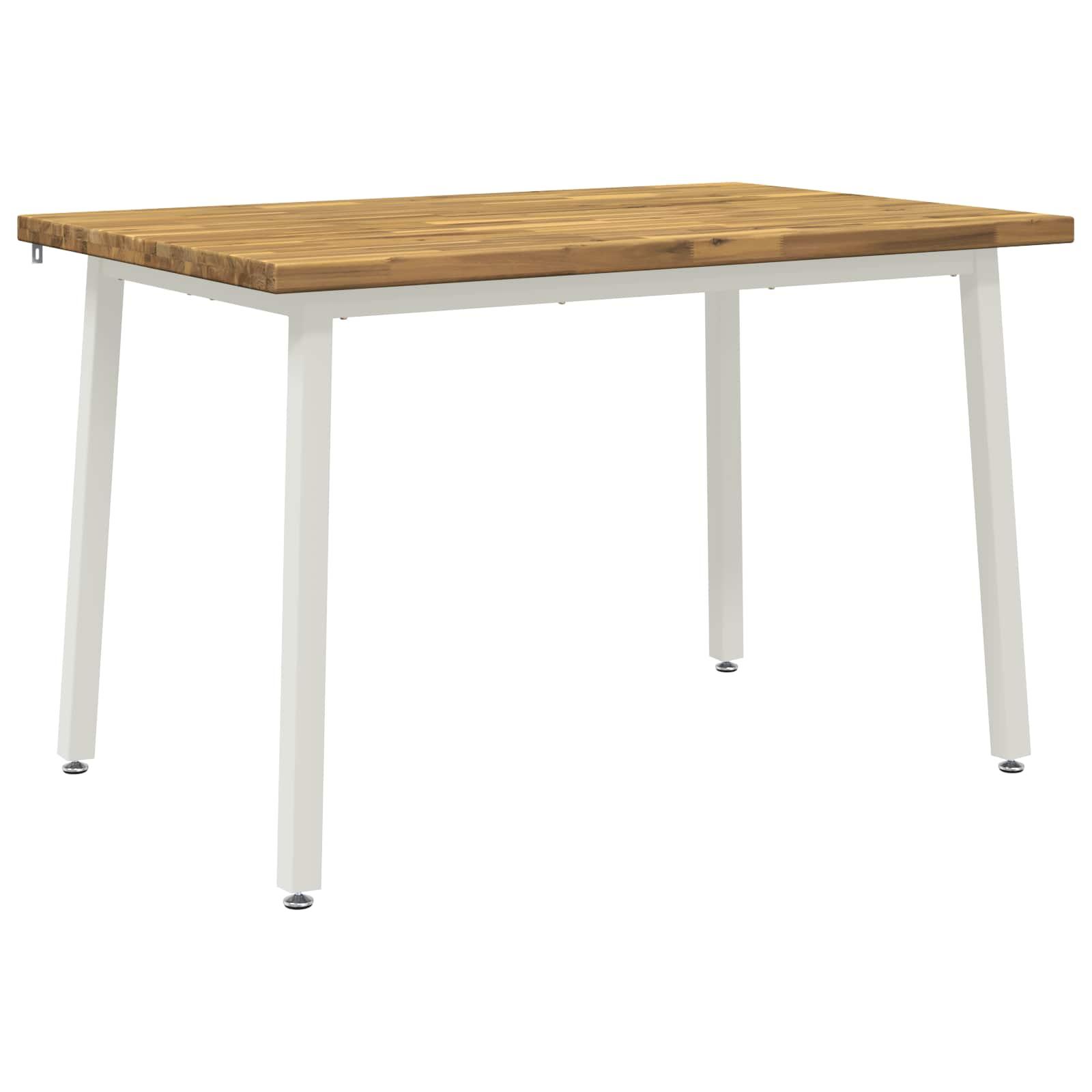 Spisebord i massivt akacietræ 120 x 70 x 75 cm - hvid, rektangulær