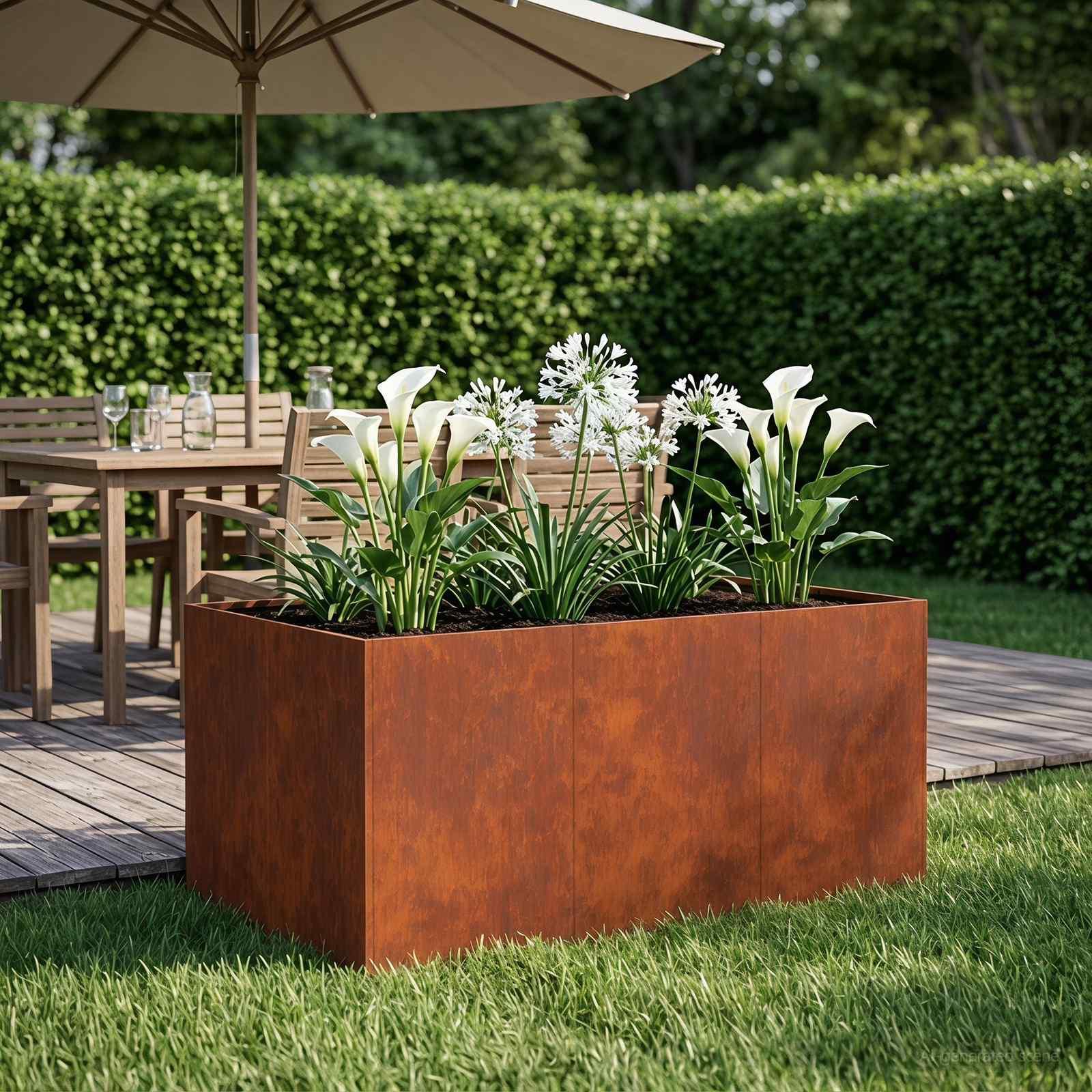 Have blomsterkrukke i cortenstål 120 x 80 x 60 cm - rusten plantekasse