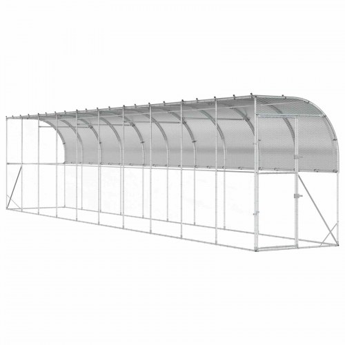 Hønsehus mod væg 600 x 150 x 215 cm i galvaniseret stål, sølv