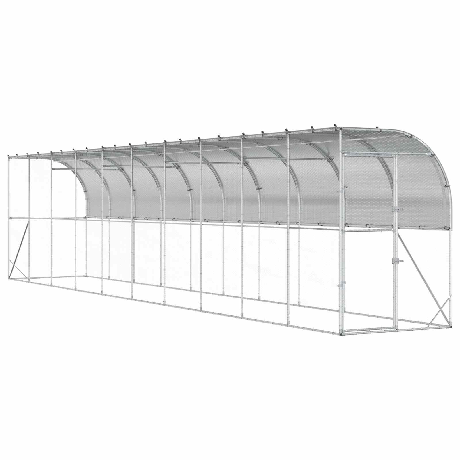 Hønsehus mod væg 600 x 150 x 215 cm i galvaniseret stål, sølv