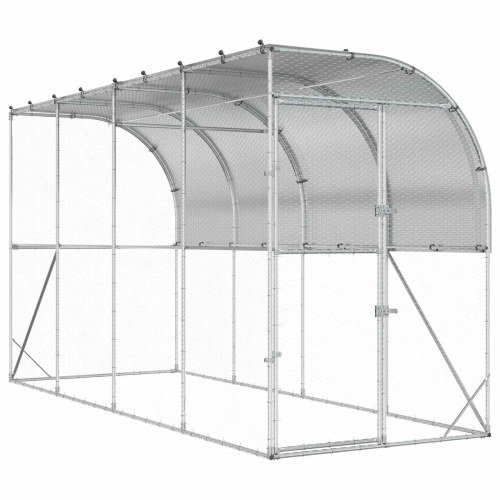 Hønsehus mod væg sølv 600 x 150 x 215 cm i galvaniseret stål