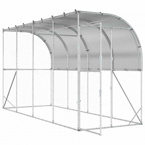 Hønsehus mod væg sølv 600 x 150 x 215 cm i galvaniseret stål