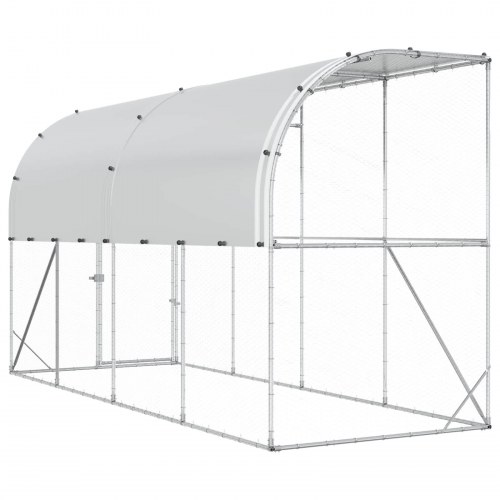 Hønsehus mod væg sølv 600 x 150 x 215 cm i galvaniseret stål