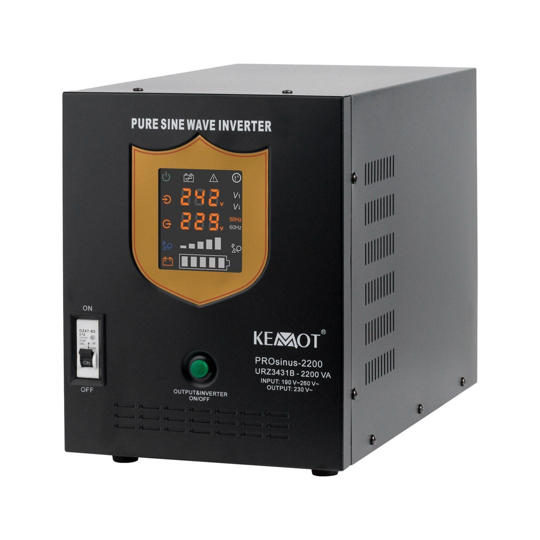KEMOT PROsinus-2200 UPS inverter med ren sinusbølge og ladefunktion 12 V/230 V 2.200 VA/1.600 W - sort