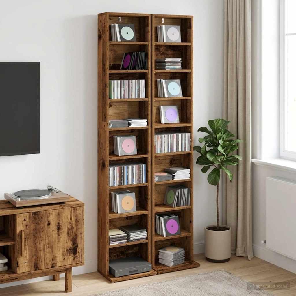 CD skab 2 stk. i gammelt træ 33 x 23,5 x 175 cm