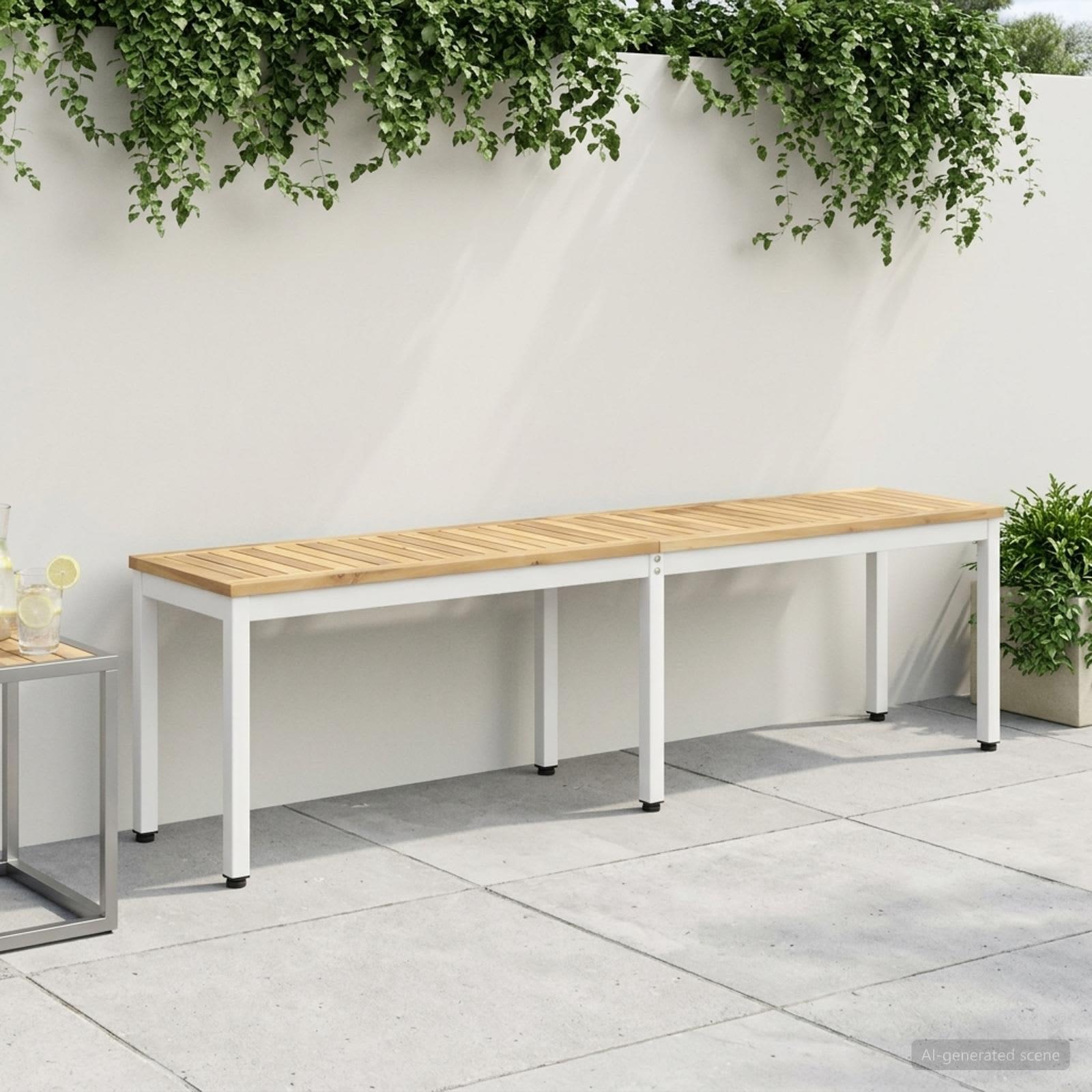 Havebænk i massivt akacietræ 161 x 35 x 45 cm - hvid, rektangulær