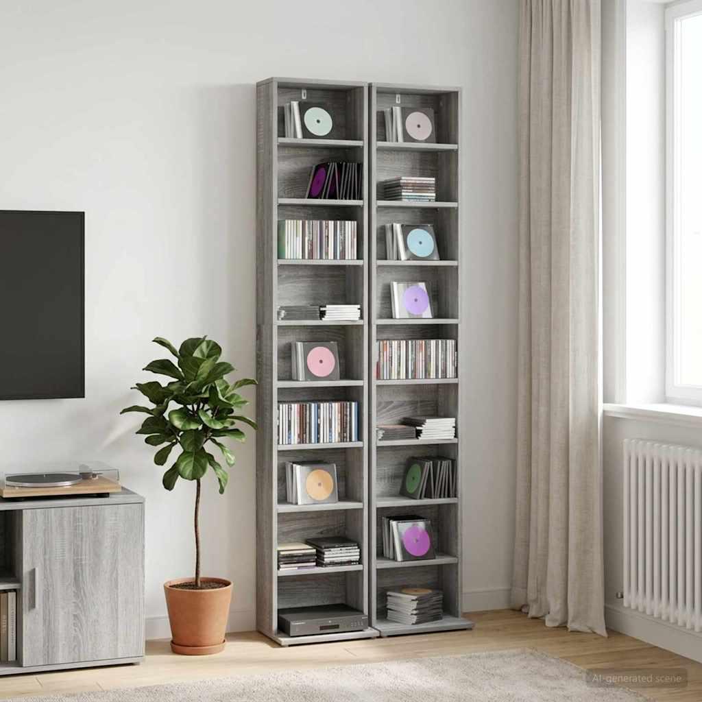 CD skab 2 stk. i grå sonoma 33 x 23,5 x 175 cm