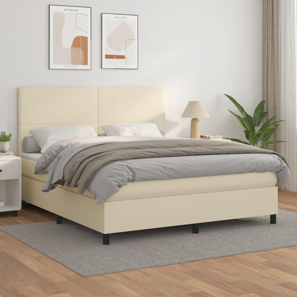 Kontinentalseng 160x200 cm med madras og topmadras i kunstlæder - cremefarvet