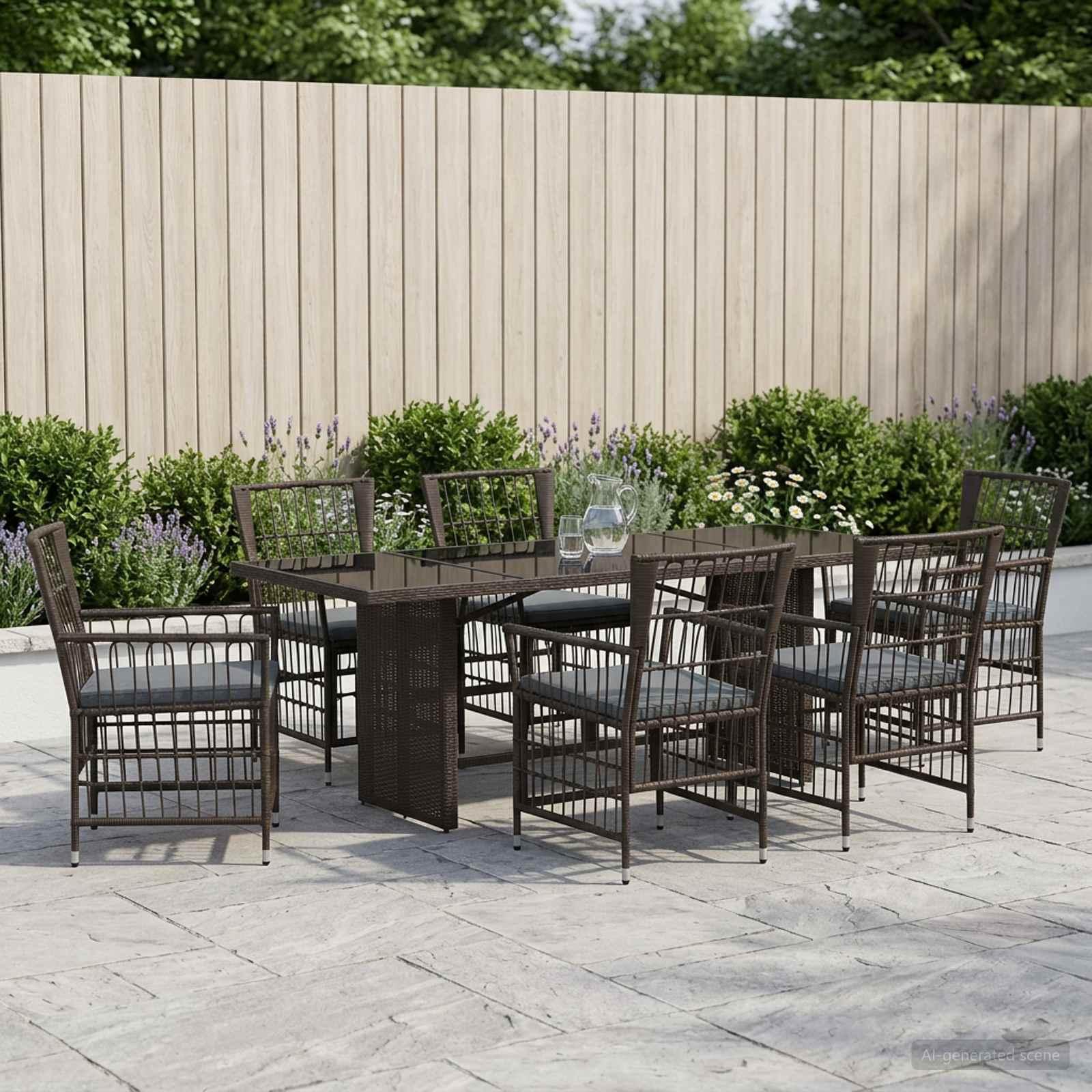 Udendørs spisebordssæt 7 stk. i sort polyrattan