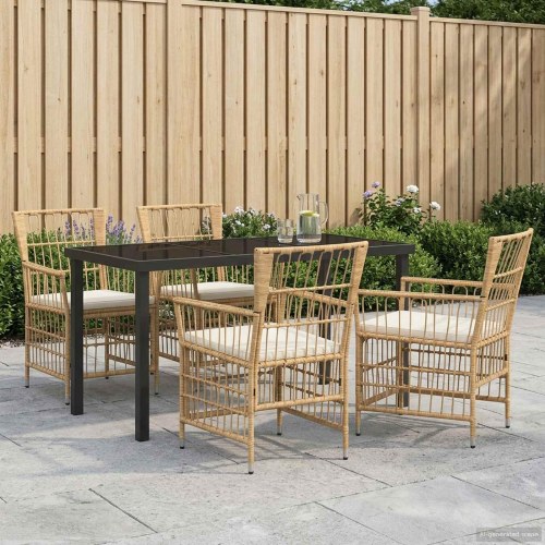 Udendørs spisebordssæt 5 dele i naturfarvet polyrattan