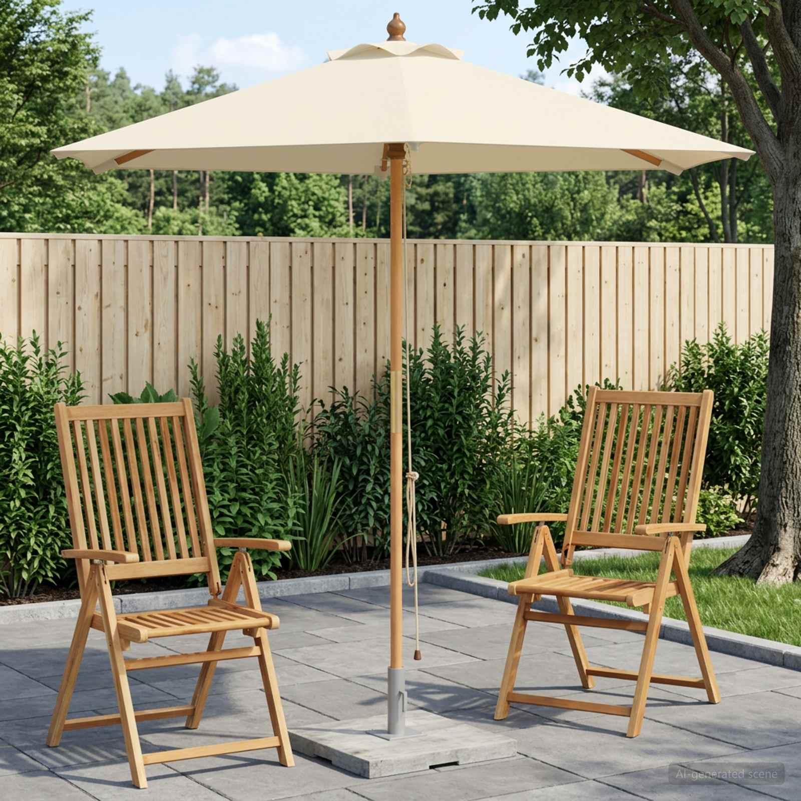 Haveparasol Ø 270 x 248 cm i massiv eucalyptus træ cremehvid