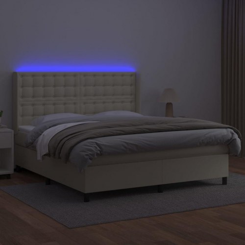 Kontinentalseng med LED-lys 160 x 200 cm kunstlæder cremefarvet