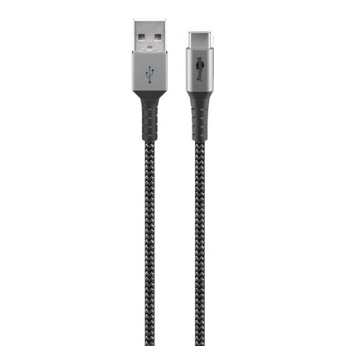 Goobay USB-C til USB-A tekstilkabel med metalstik 1 m - space grey/sølv