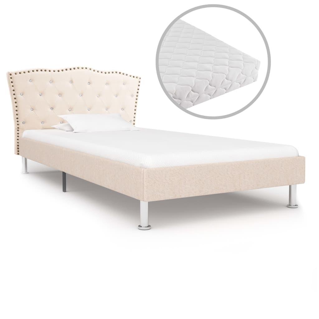 Seng med madras 90 x 200 cm stof beige