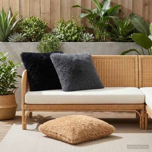 Pyntepuder HEERLEN 2 stk. 60 x 60 cm gråbrun i PV fleece