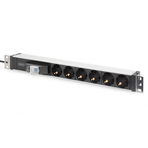 Digitus aluminiumsstikdåse til rack, 6 sikkerhedsstik med afbryder