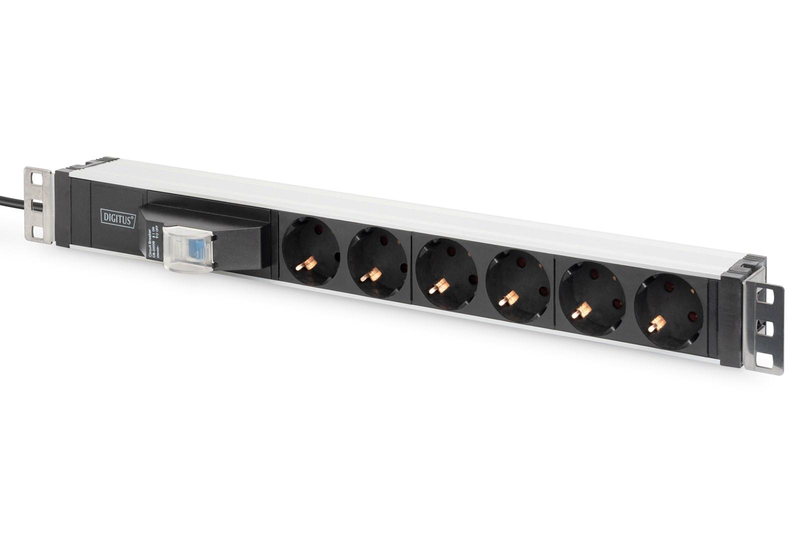 Digitus aluminiumsstikdåse til rack, 6 sikkerhedsstik med afbryder