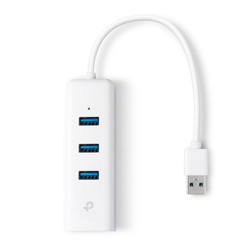 TP-Link UE330 USB-hub med Gigabit Ethernet og 3 x USB-A - hvid