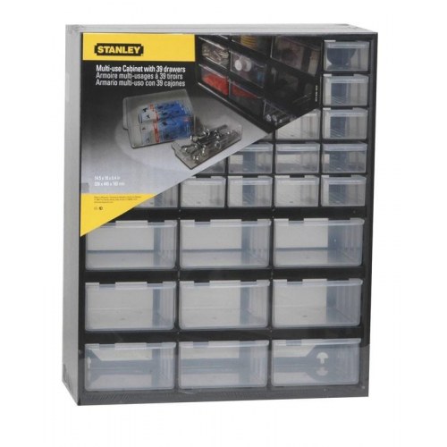 STANLEY 1-93-981 sortimentsskab med 39 skuffer - sort/transparant
