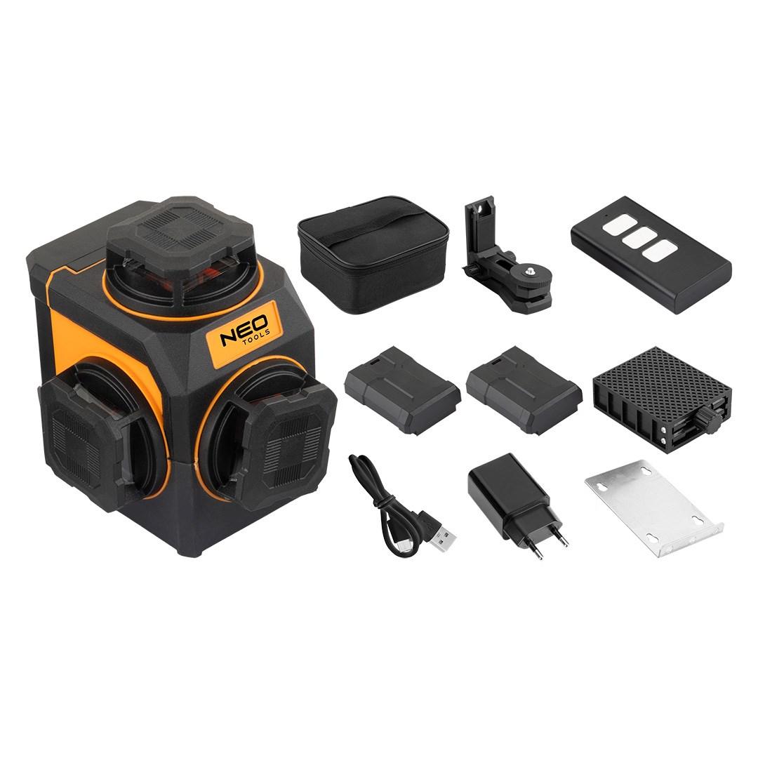 NEO TOOLS 3D krydslaser med 12 grønne linjer, etui og magnetisk holder