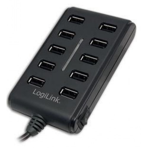 LogiLink UA0125 USB-hub med 10 porte USB 2.0 og strømadapter 3,5 A