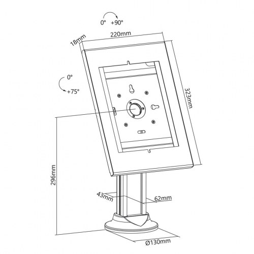 Maclean tablet-holder til bord med lås 9,7-10,2" - hvid