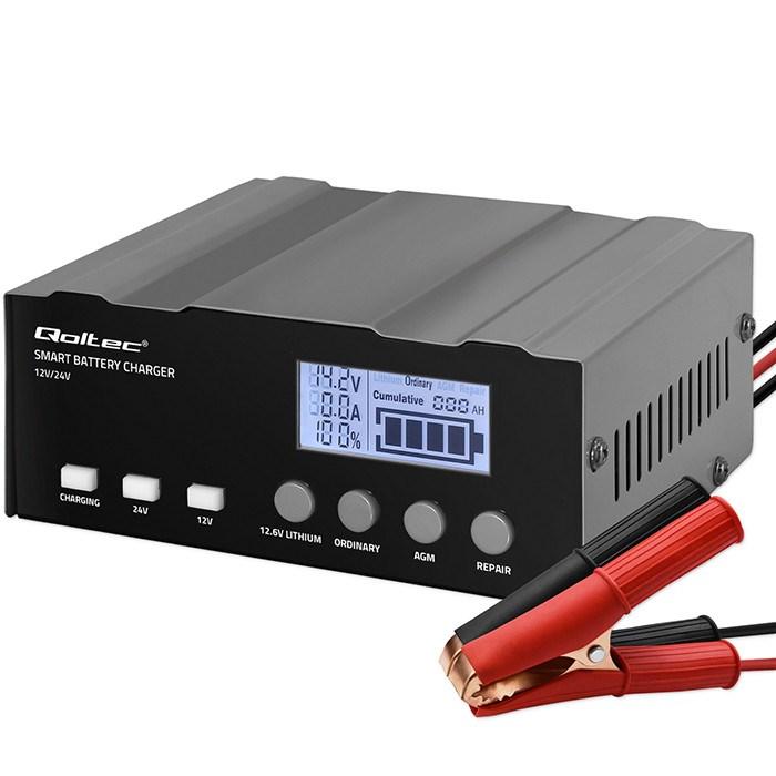 Qoltec smart batterilader 12 V/24 V med LCD og reparationsfunktion til AGM/GEL