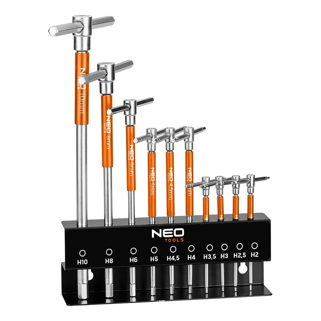 NEO TOOLS unbrakonøgler med tværgreb 2-10 mm, sæt med 10 dele i holder