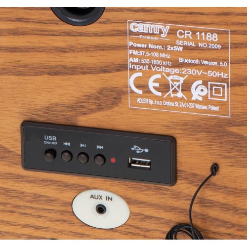 Camry Premium CR 1188 analog radio med Bluetooth - sort, hvid og træ