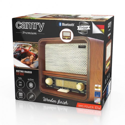 Camry Premium CR 1188 analog radio med Bluetooth - sort, hvid og træ