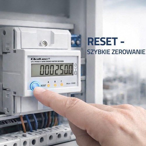 Qoltec 50980 trefaset elektronisk elmåler 400 V 100 A til DIN-skinne