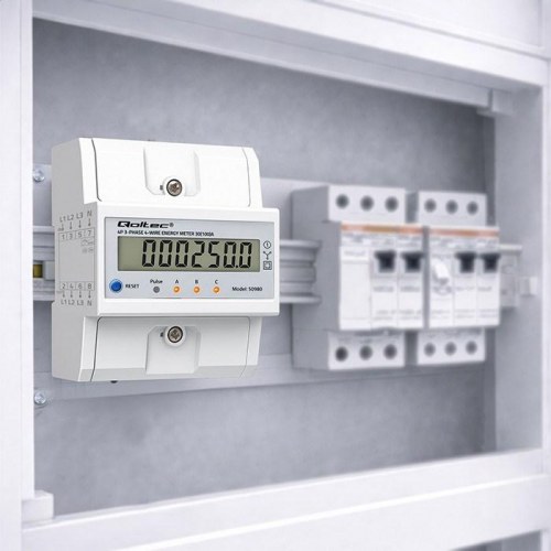 Qoltec 50980 trefaset elektronisk elmåler 400 V 100 A til DIN-skinne