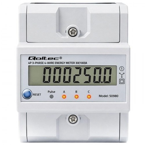 Qoltec 50980 trefaset elektronisk elmåler 400 V 100 A til DIN-skinne