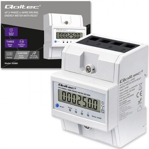 Qoltec 50980 trefaset elektronisk elmåler 400 V 100 A til DIN-skinne
