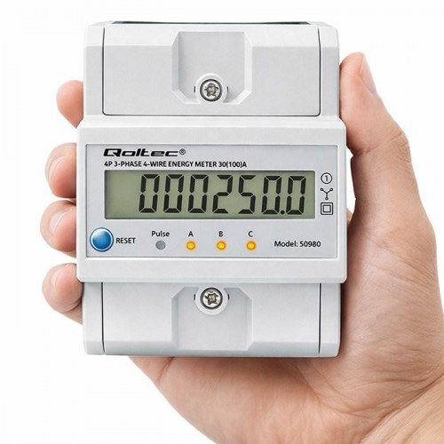 Qoltec 50980 trefaset elektronisk elmåler 400 V 100 A til DIN-skinne