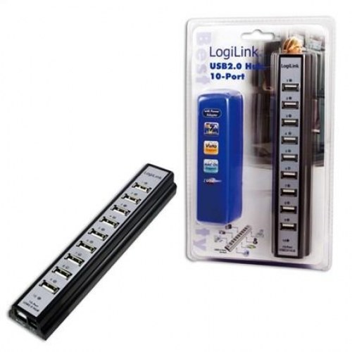 LogiLink UA0096 USB-hub med 10 porte, 480 Mbit/s, sort