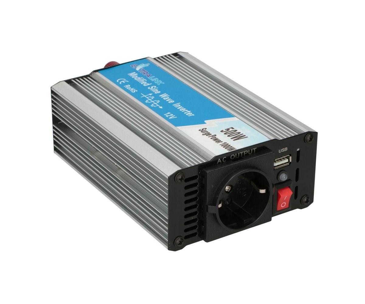 Extralink OPIM-500W spændingsomformer til bil 12 V, 500 W modificeret sinusbølge