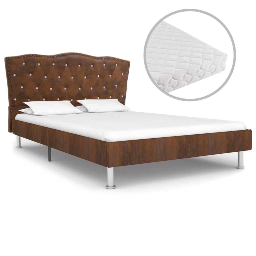 Seng med madras 140 x 200 cm stof brun