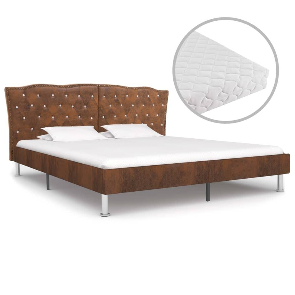Seng med madras 160 x 200 cm stof brun