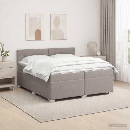 Boksmadras med topmadras 200 x 200 cm i stof - gråbrun