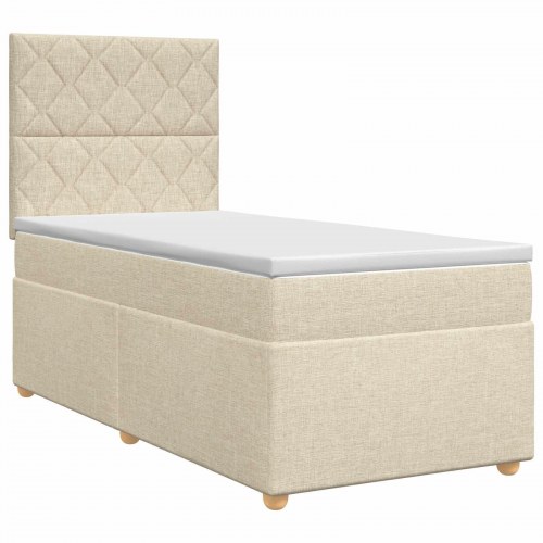 Boksmadras seng med topmadras 100 x 200 cm cremefarvet stof