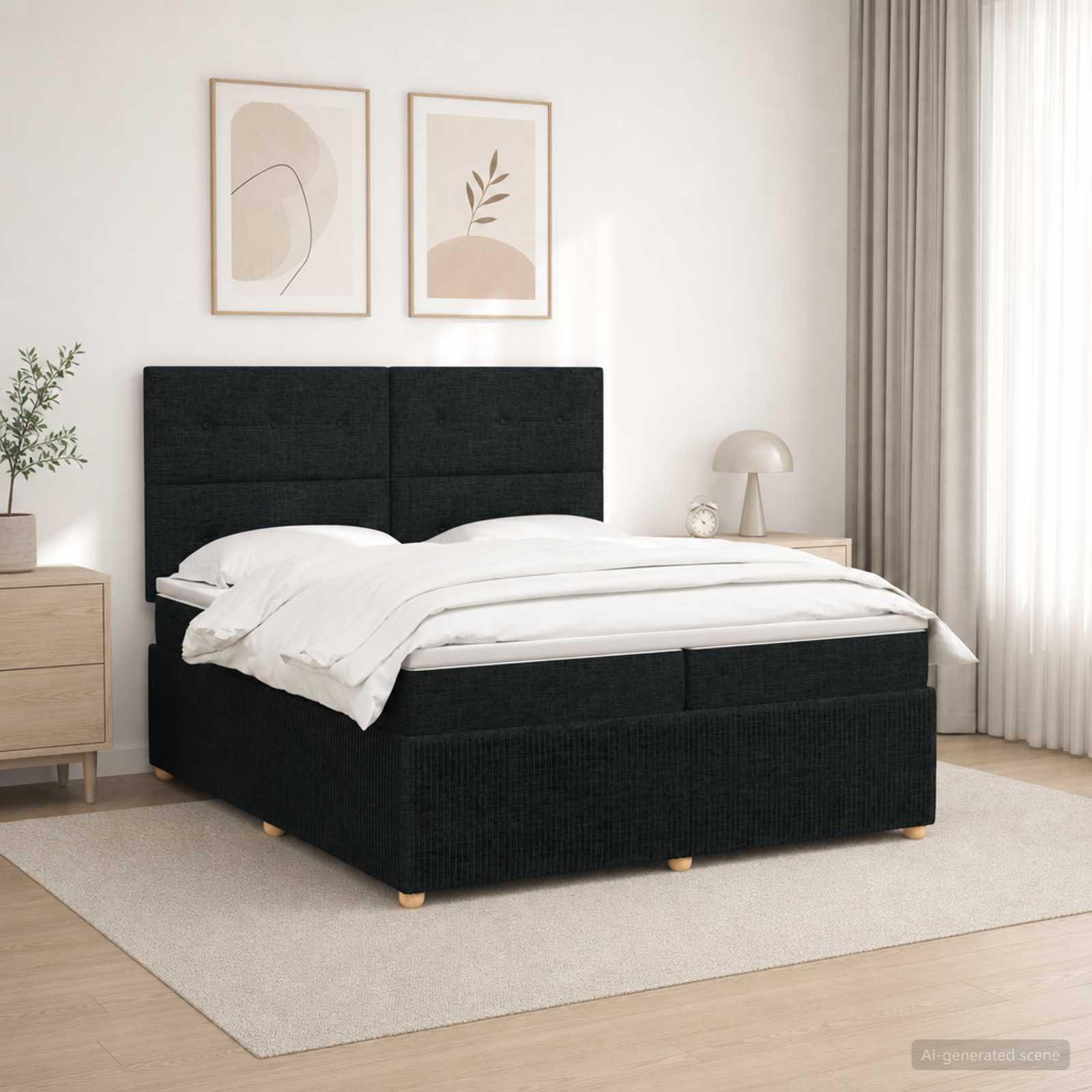 LED boksmadrasseng med madras 200 x 200 cm - sort stof