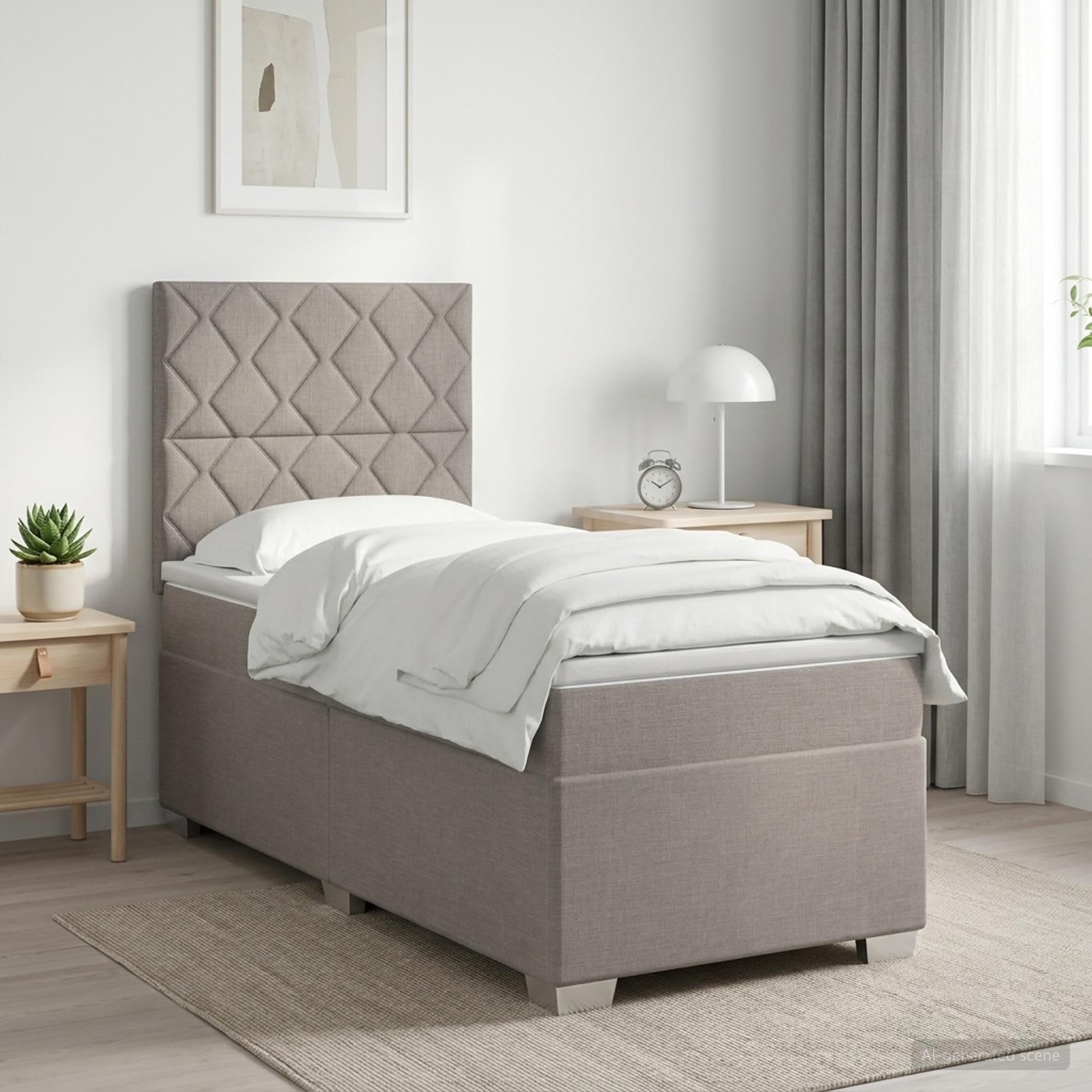 Kontinentalseng med madras og topmadras 100 x 200 cm i stof - gråbrun