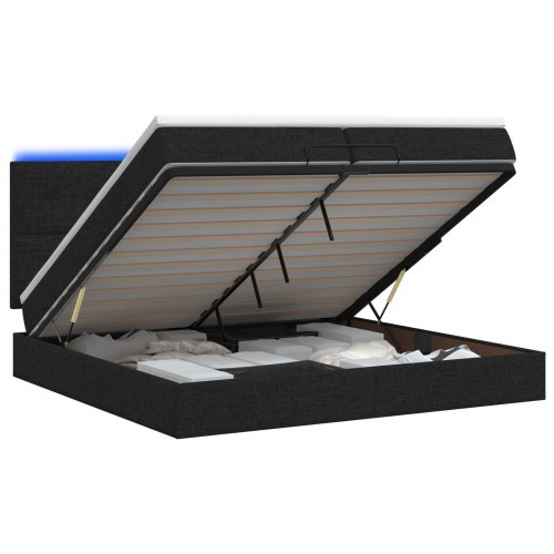 Ottoman seng med madras og LED 200 x 200 cm sort stof
