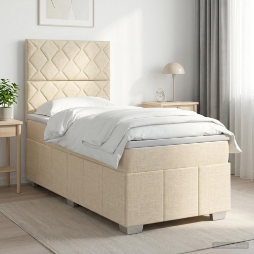 Boksmadras seng med topmadras 100 x 200 cm cremefarvet stof