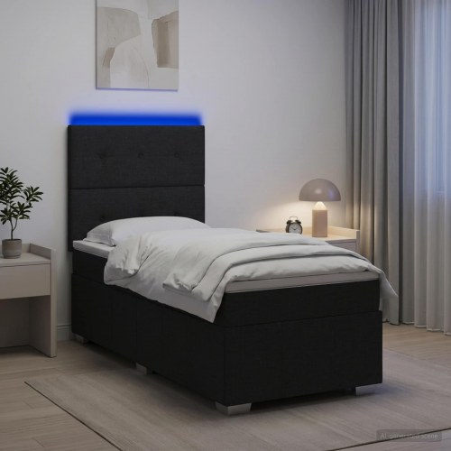 LED boksmadrasseng med madras 100 x 200 cm - sort stof