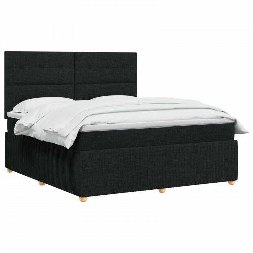 LED boksmadrasseng med madras 140 x 200 cm sort stof