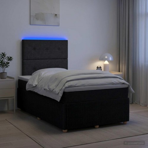 LED boksmadrasseng med madras 120 x 200 cm sort stof